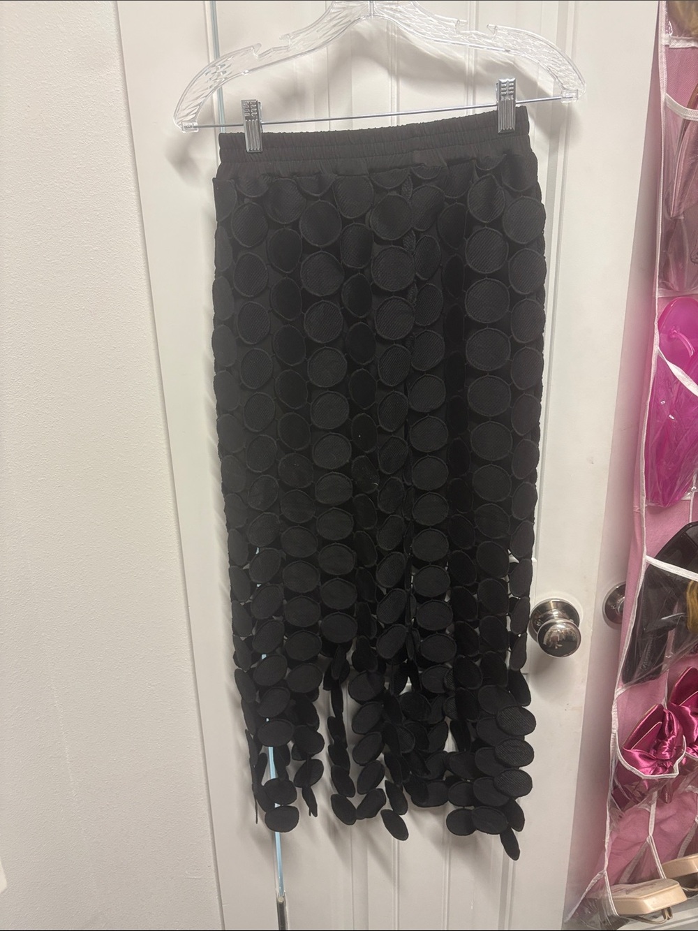 Black Midi Skirt with Textured Circle Appliqués